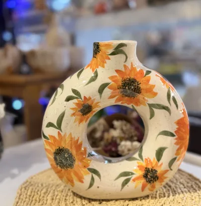 Ayçiçeği Desenli Simit Vazo